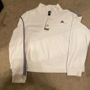Never worn white adidas 1/2 zip sweater with middle pocket